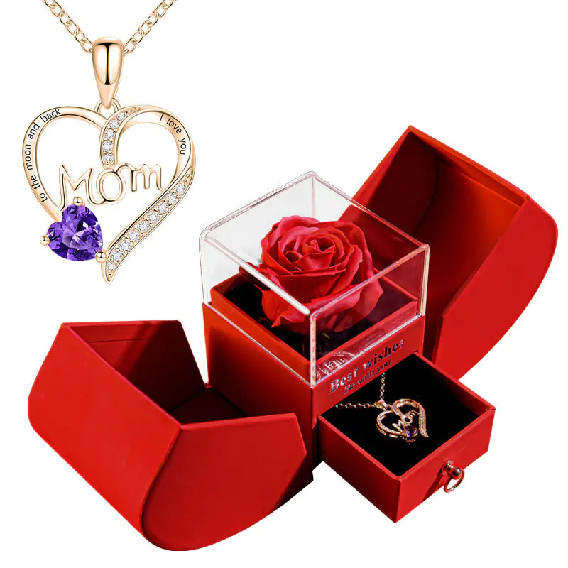 Preserved Flower Jewelry Box with Necklace