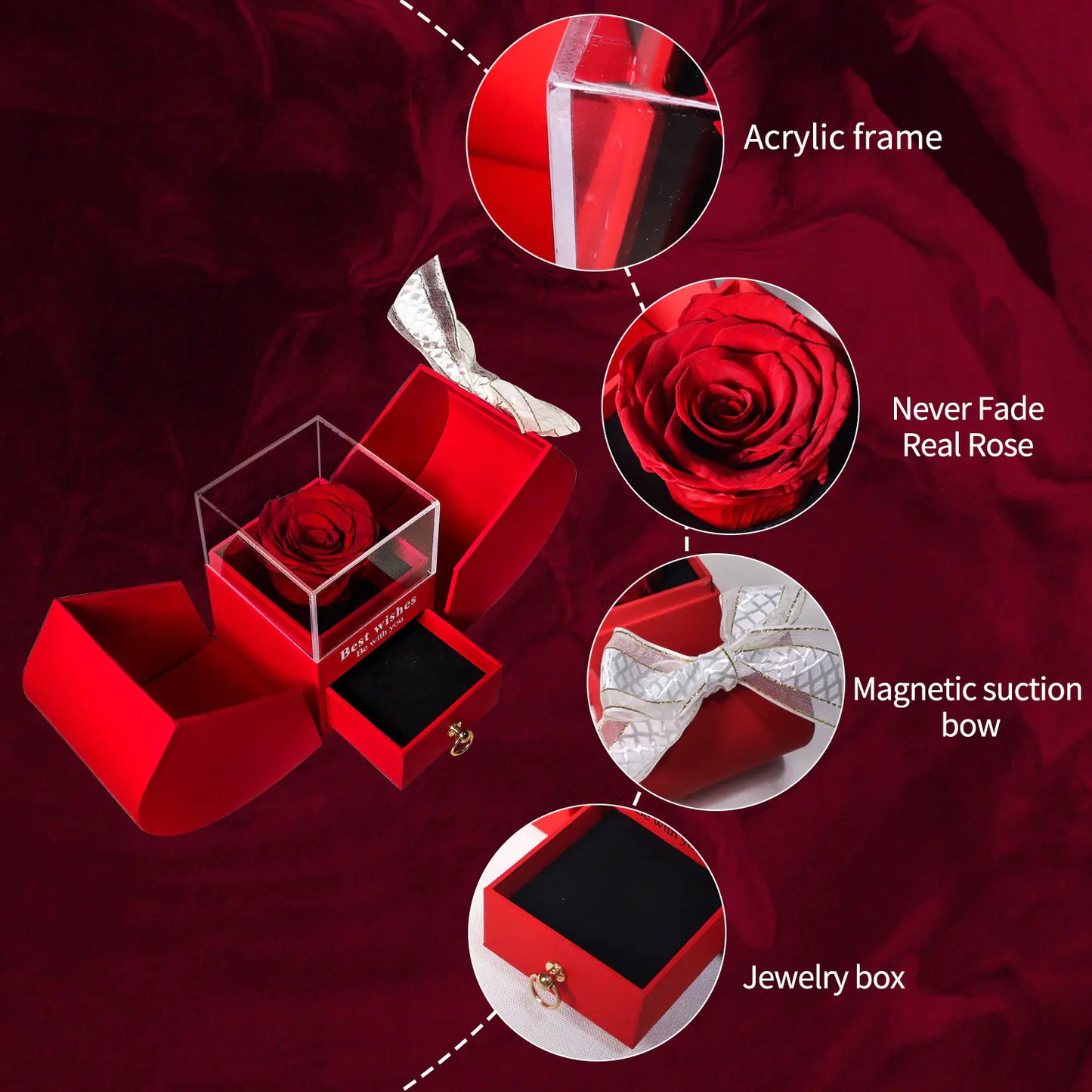 Preserved Flower Jewelry Box with Necklace