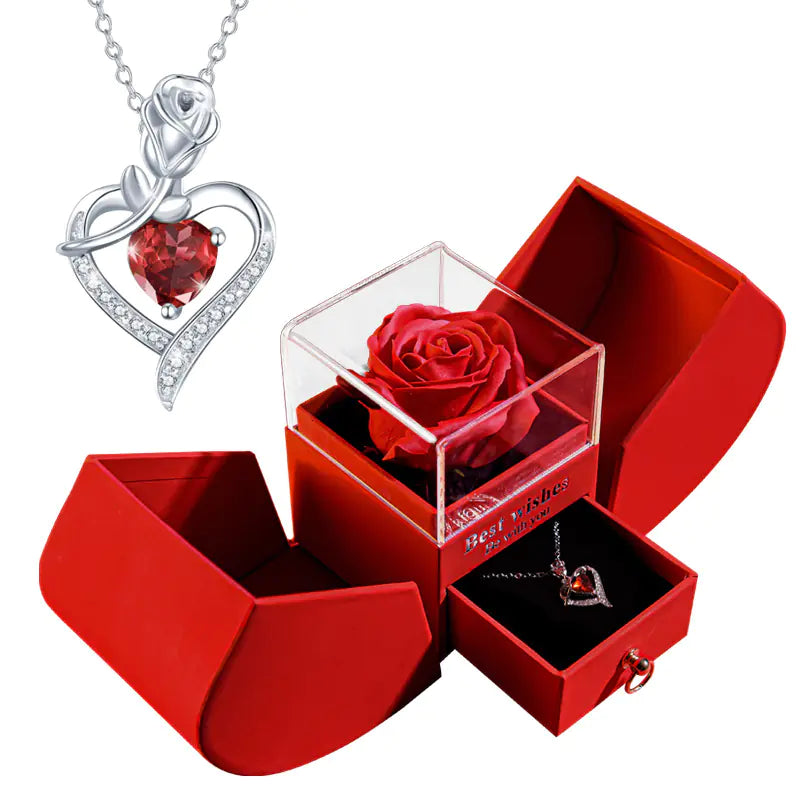 Preserved Flower Jewelry Box with Necklace