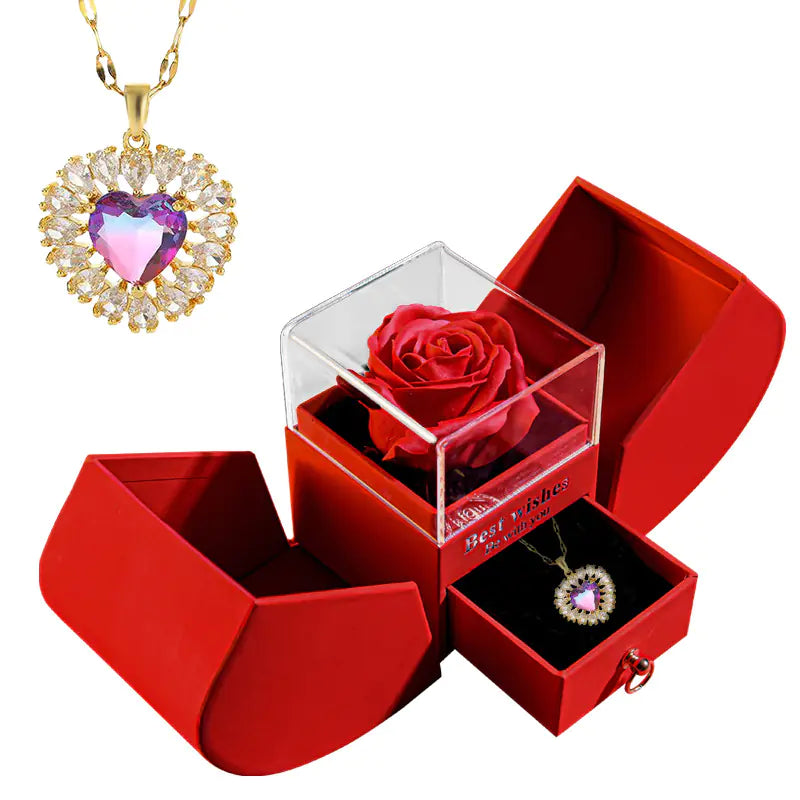 Preserved Flower Jewelry Box with Necklace