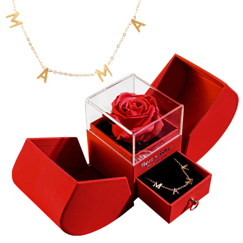 Preserved Flower Jewelry Box with Necklace