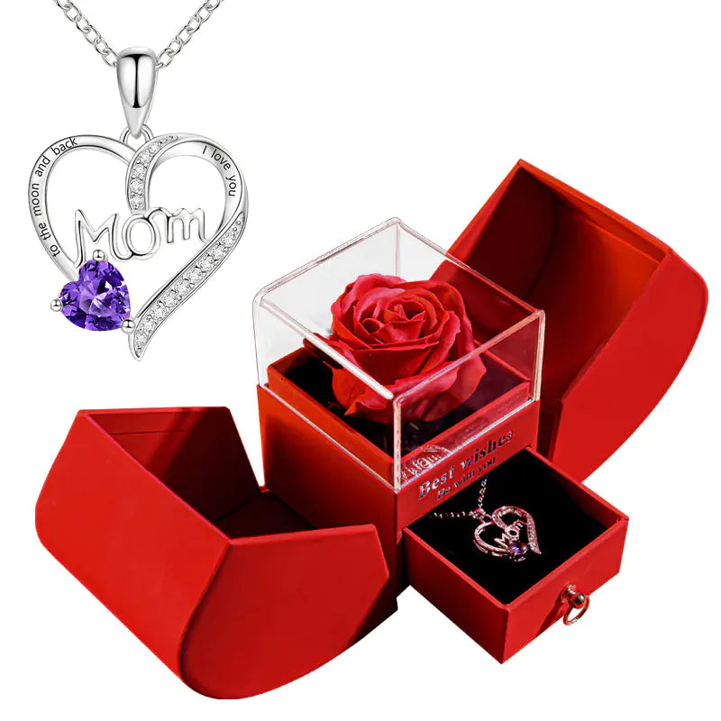 Preserved Flower Jewelry Box with Necklace