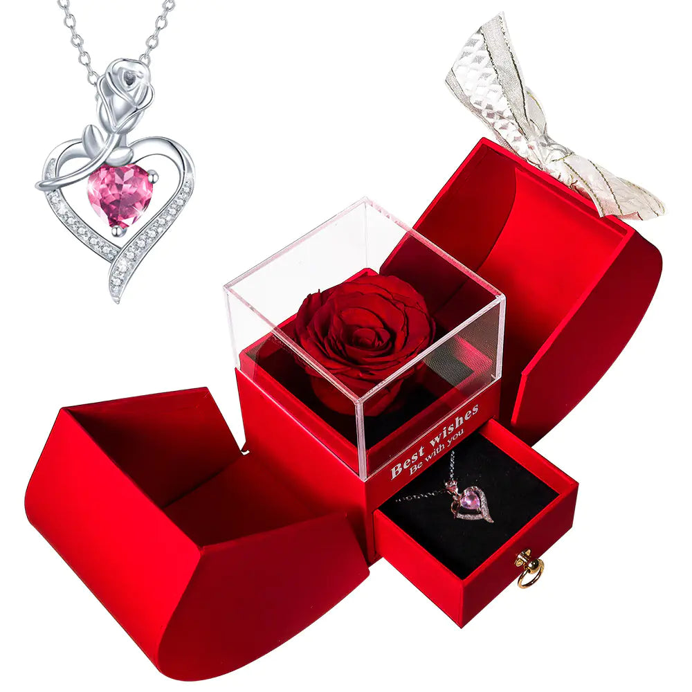 Preserved Flower Jewelry Box with Necklace